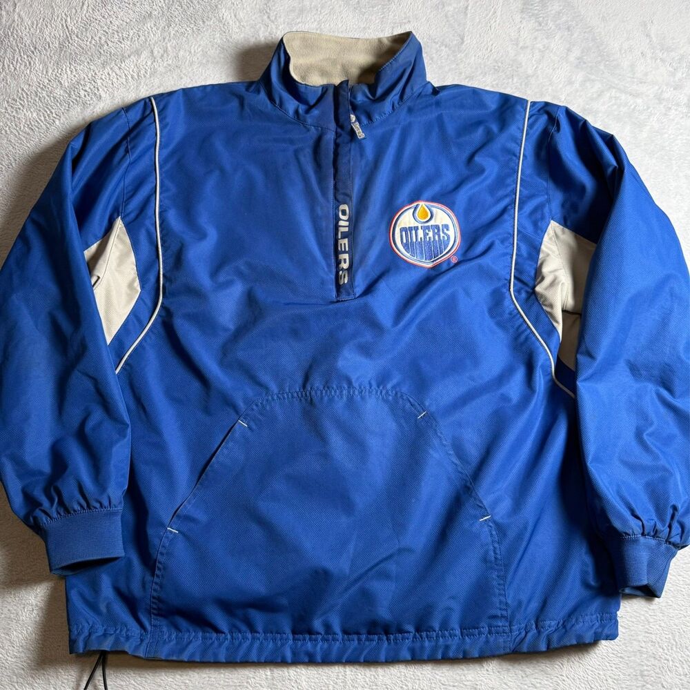 Vintage 2000s Edmonton Oilers Reversible Fleece Windbreaker Jacket NHL Medium